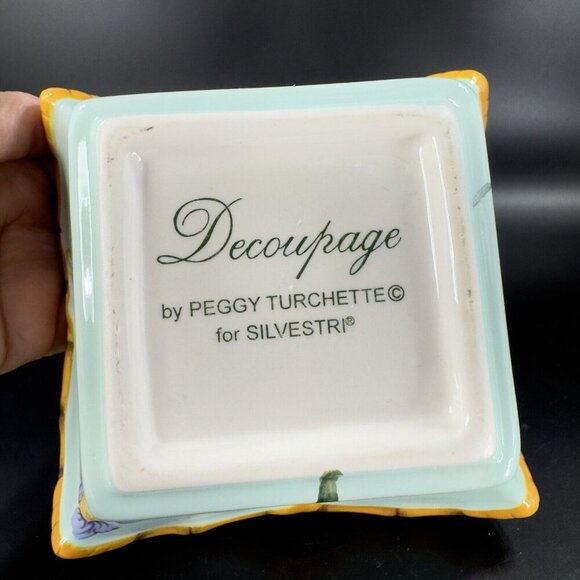 Silvestri Decoupage Peggy Turchette Blue Firefly Floral Bowl Planter Ceramic VTG - Picture 8 of 16
